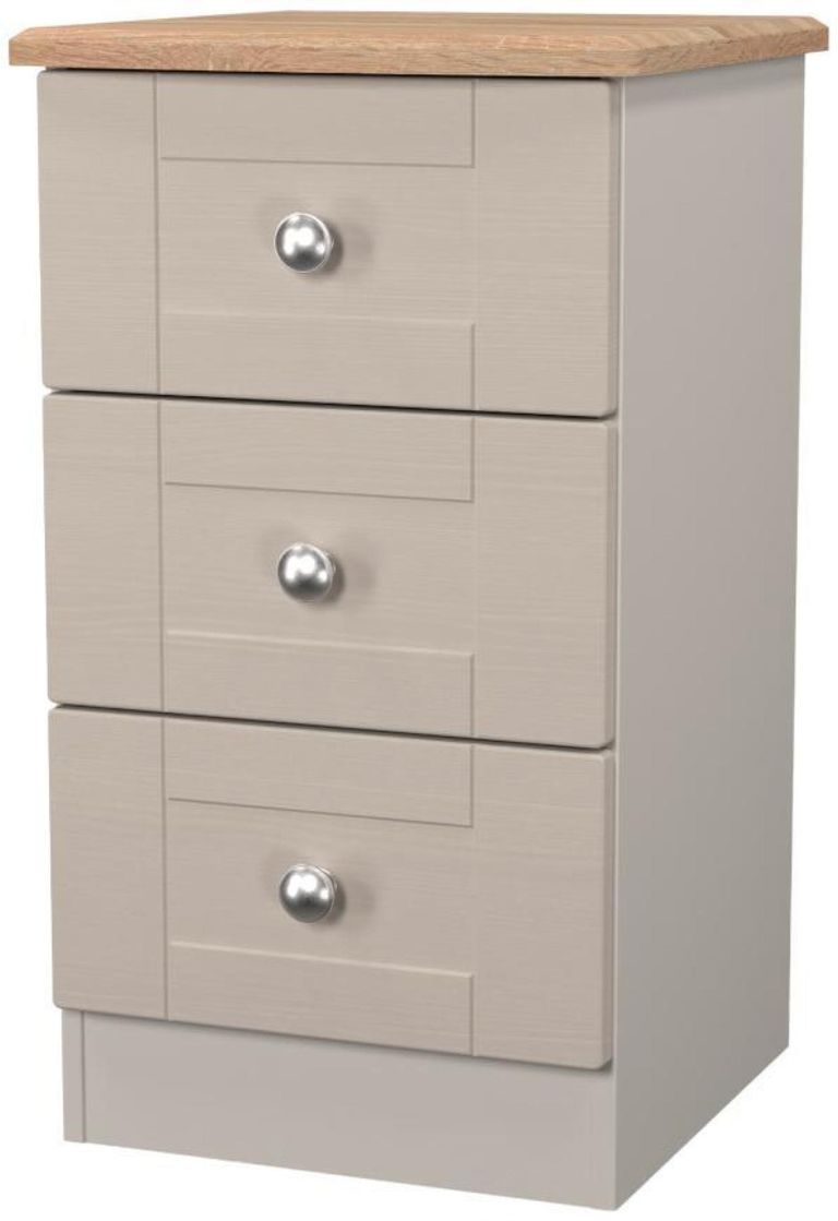 Sussex Cashmere and Oak Effect 3 Drawer Bedside Cabinet