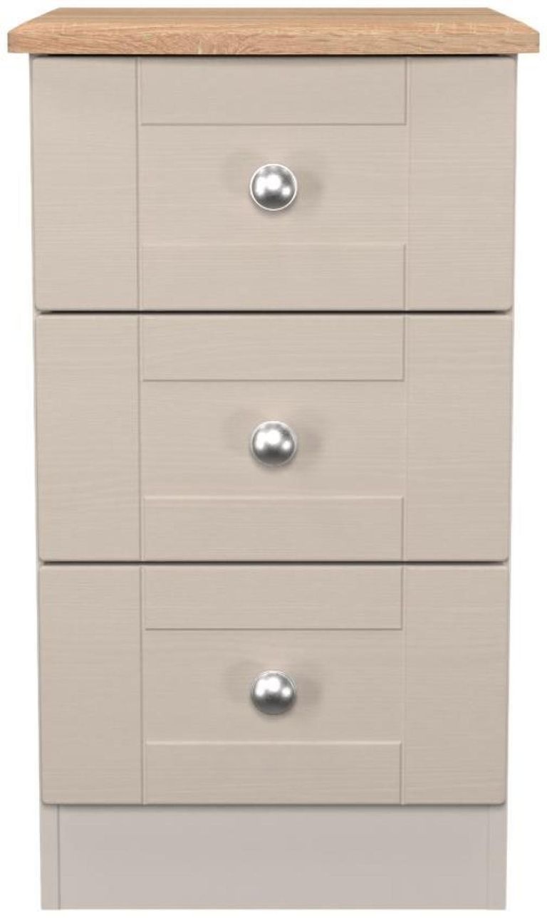 Sussex Cashmere and Oak Effect 3 Drawer Bedside Cabinet