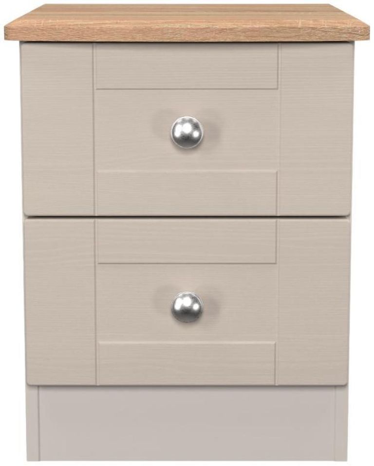 Sussex Cashmere and Oak Effect Oak 2 Drawer Bedside Cabinet