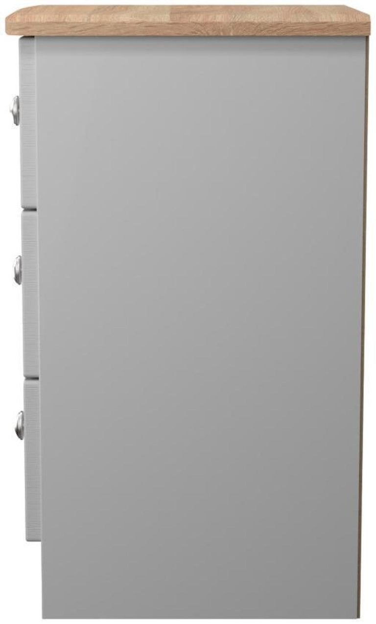 Sussex Grey and Oak Effect 3 Drawer Bedside Cabinet