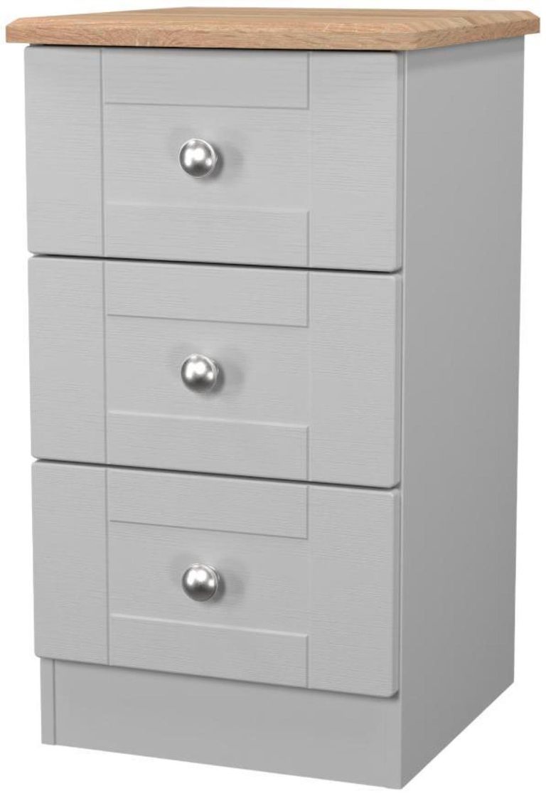 Sussex Grey and Oak Effect 3 Drawer Bedside Cabinet