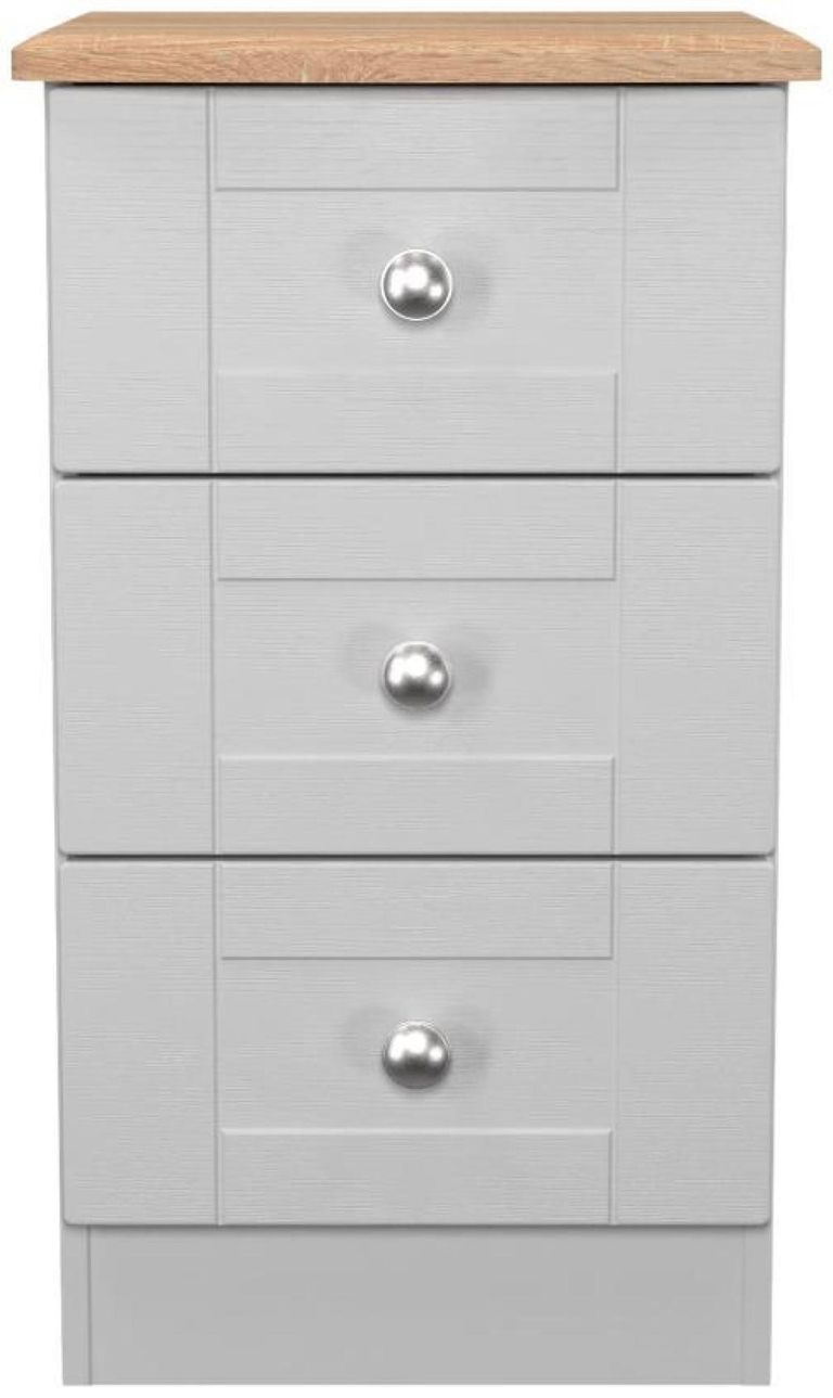 Sussex Grey and Oak Effect 3 Drawer Bedside Cabinet