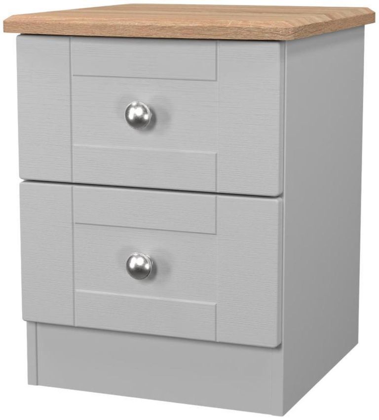 Sussex Grey and Oak Effect Oak 2 Drawer Bedside Cabinet