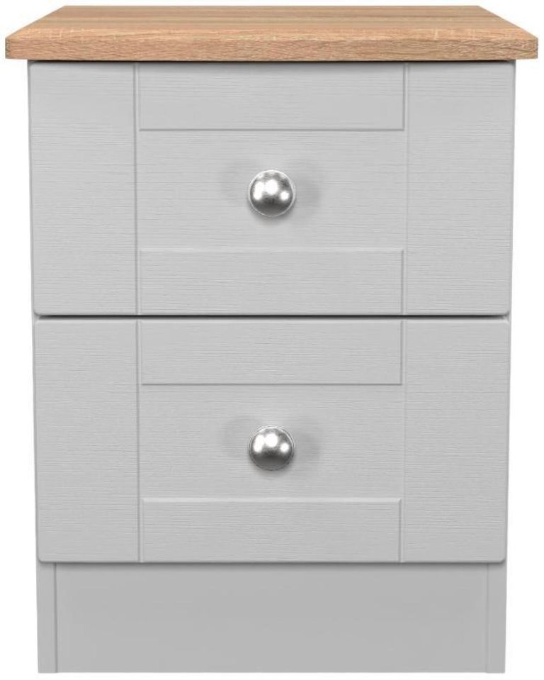 Sussex Grey and Oak Effect Oak 2 Drawer Bedside Cabinet