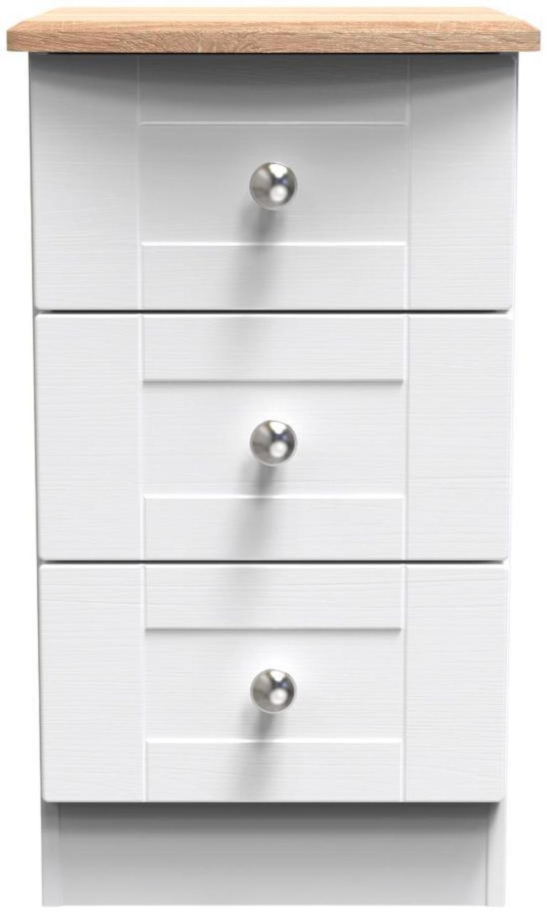 Sussex White and Oak Effect 3 Drawer Bedside Cabinet