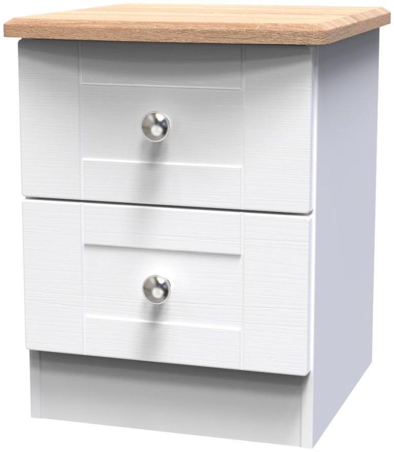 Sussex White and Oak Effect Oak 2 Drawer Bedside Cabinet