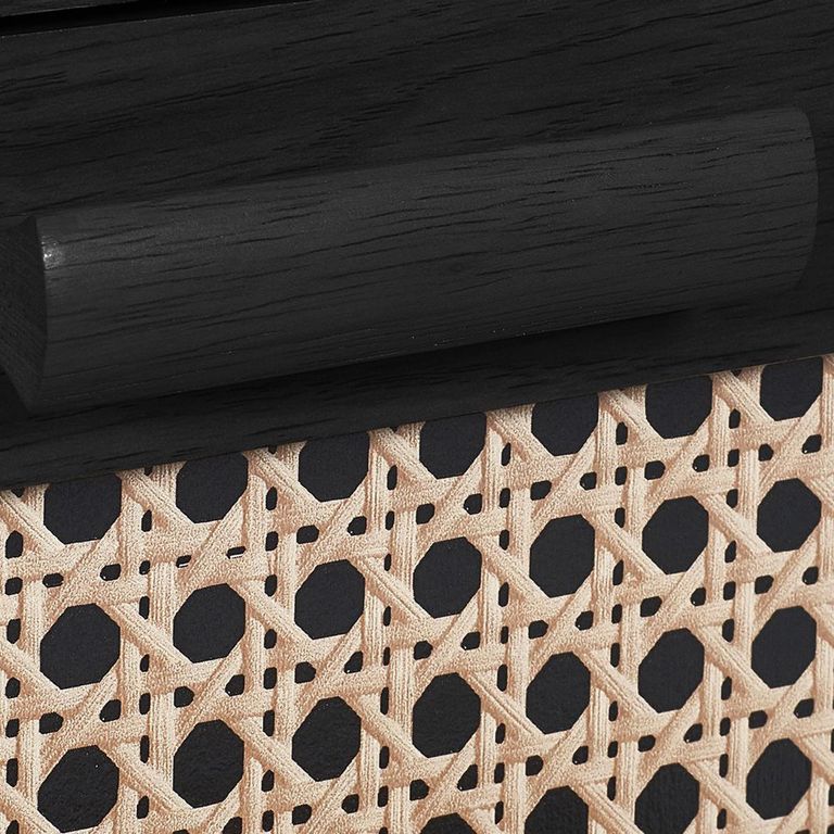Sydney Bedside Cabinet - 2 Drawer - Black and Faux Rattan