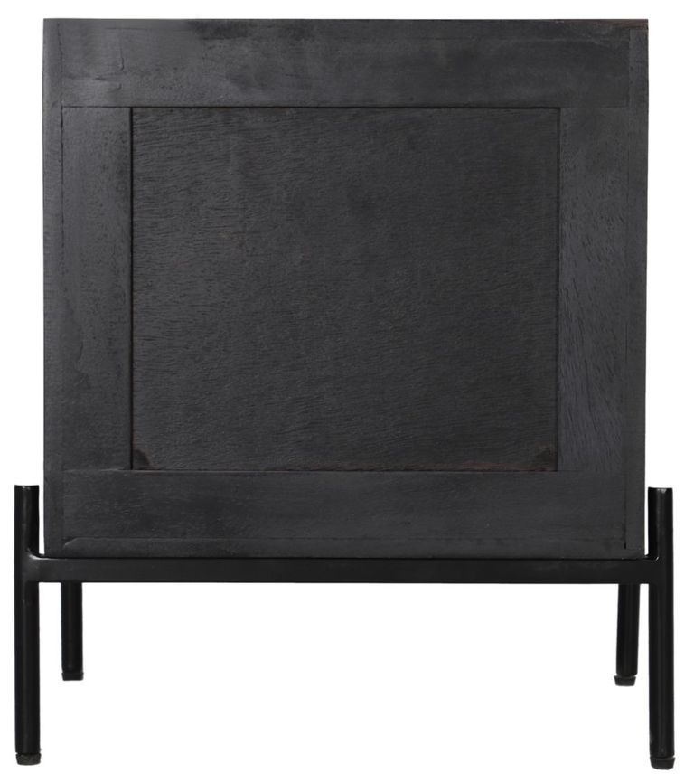 Tapola Black Wood and Rattan 2 Drawer Bedside Cabinet
