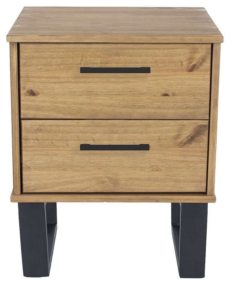 Texas Industrial Style Oak Effect 2 Drawer Bedside Cabinet