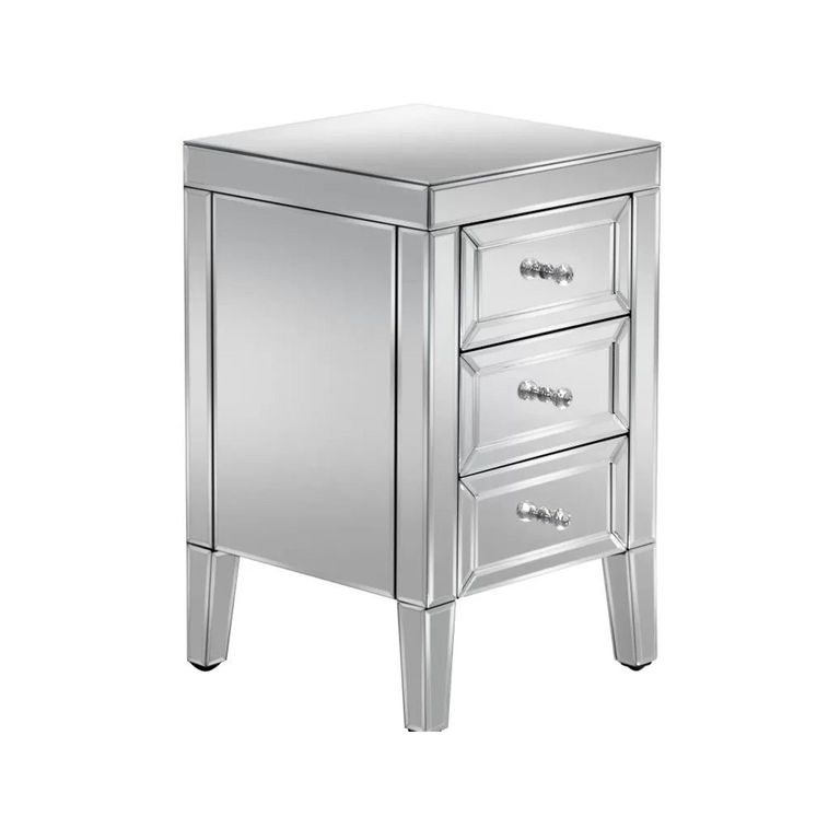 Valencia Bedside Cabinet - 3 Drawer - Mirrored