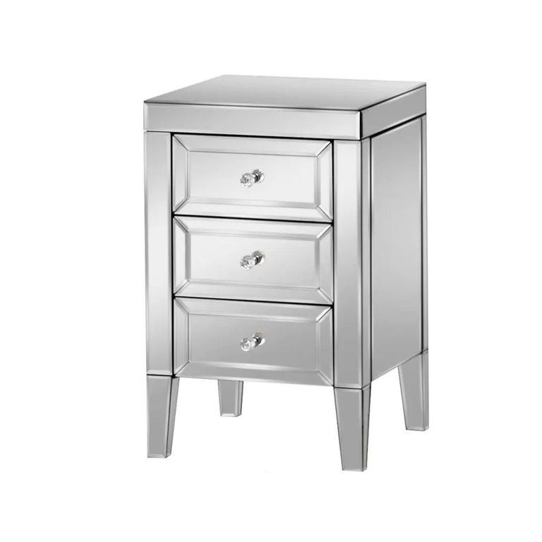Valencia Bedside Cabinet - 3 Drawer - Mirrored