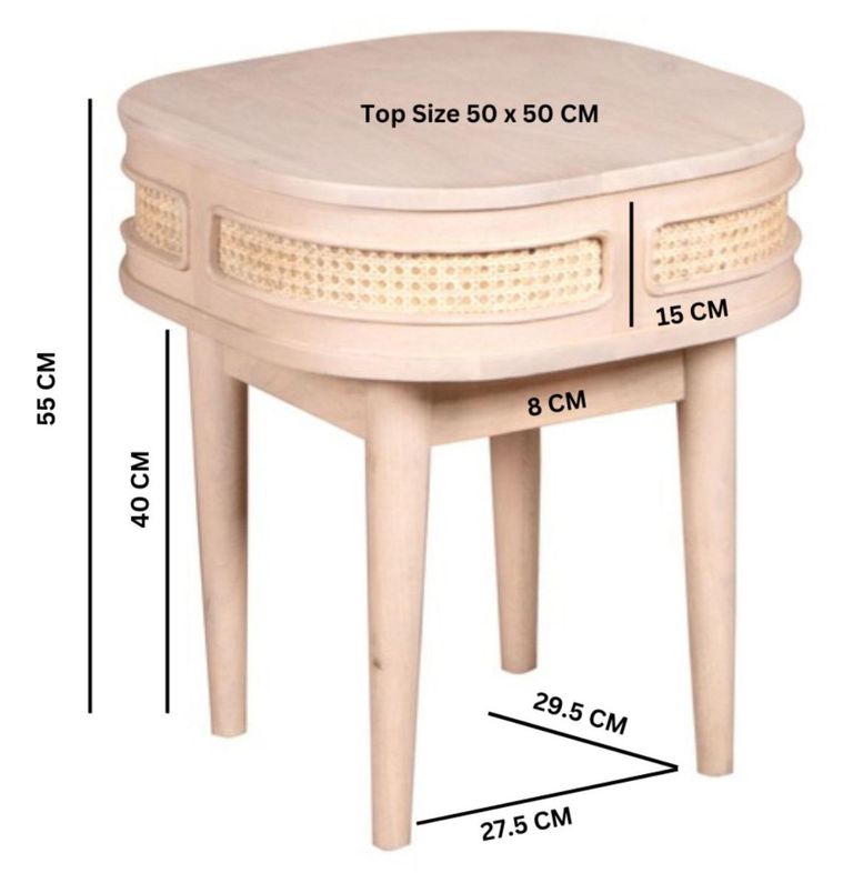 Vance Curved Natural Rattan and Mango Wood Bedside Table