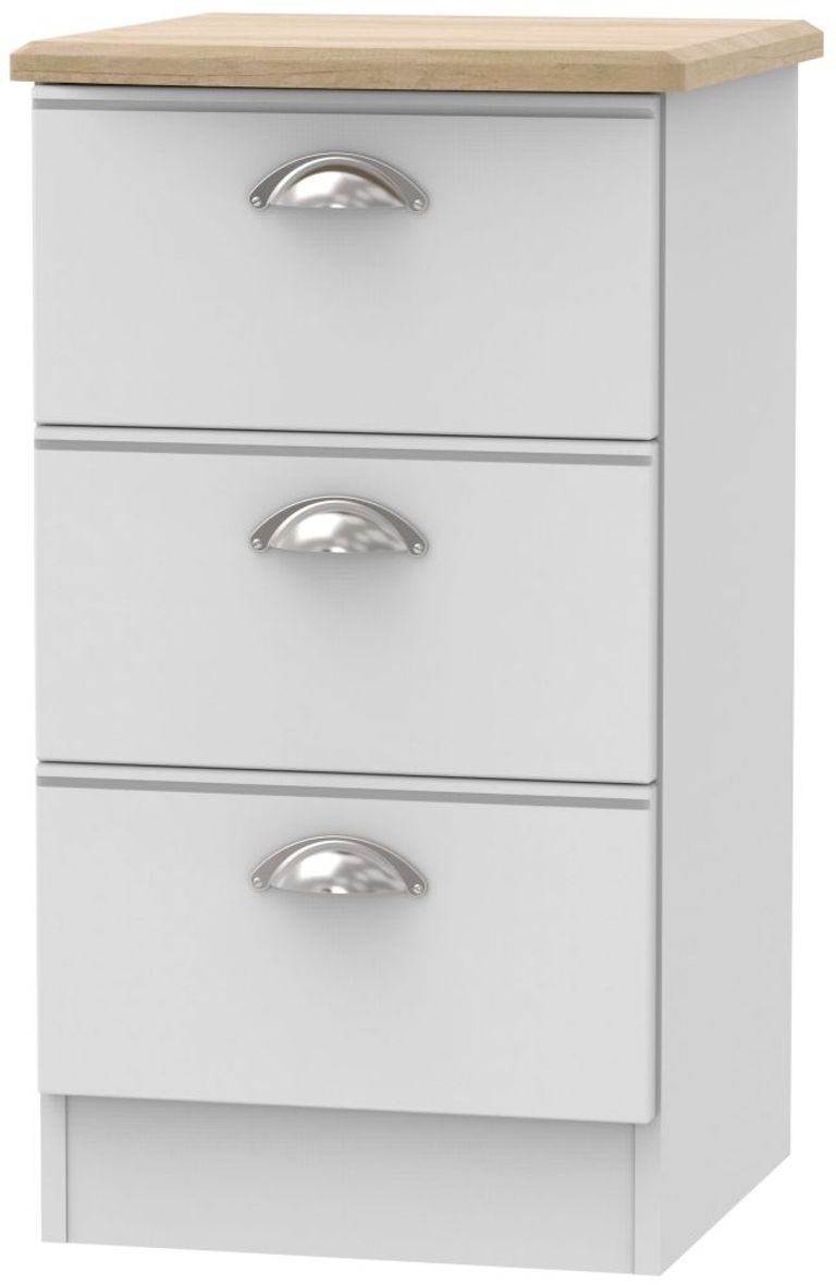 Victoria Grey and Riviera Oak 3 Drawer Bedside Cabinet
