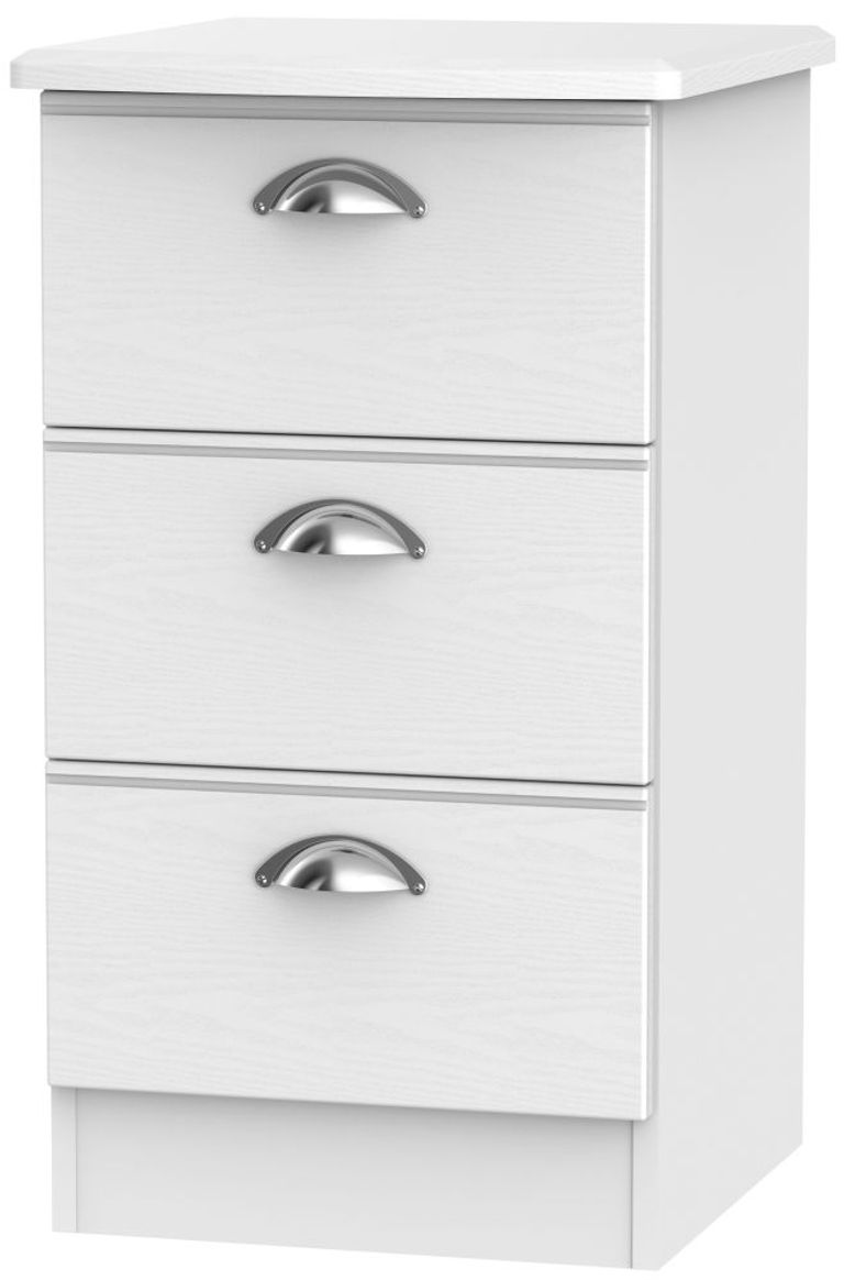 Victoria White 3 Drawer Bedside Cabinet