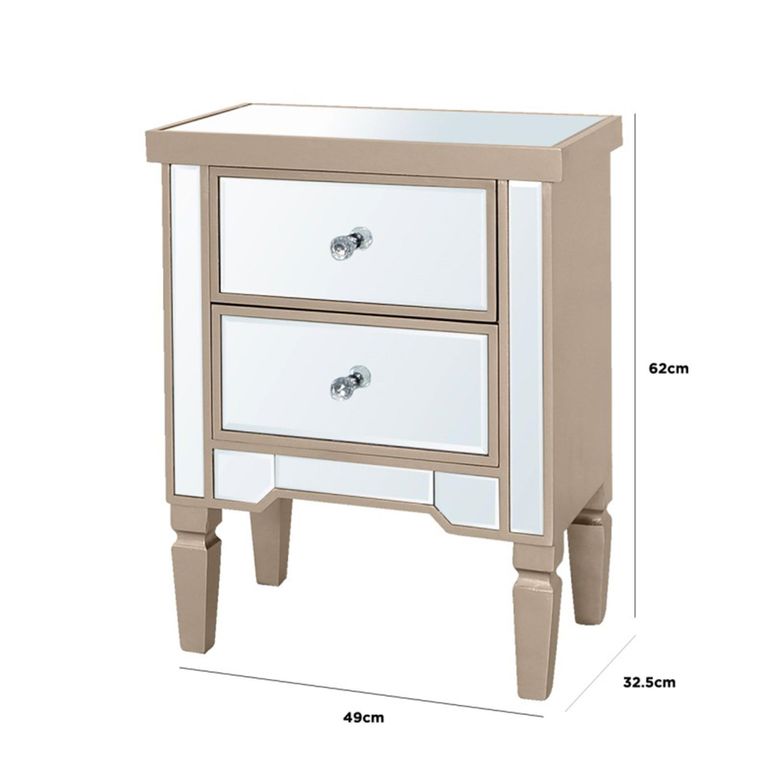 Vista Bedside Cabinet - 2 Drawer - Dark Champagne Mirrored