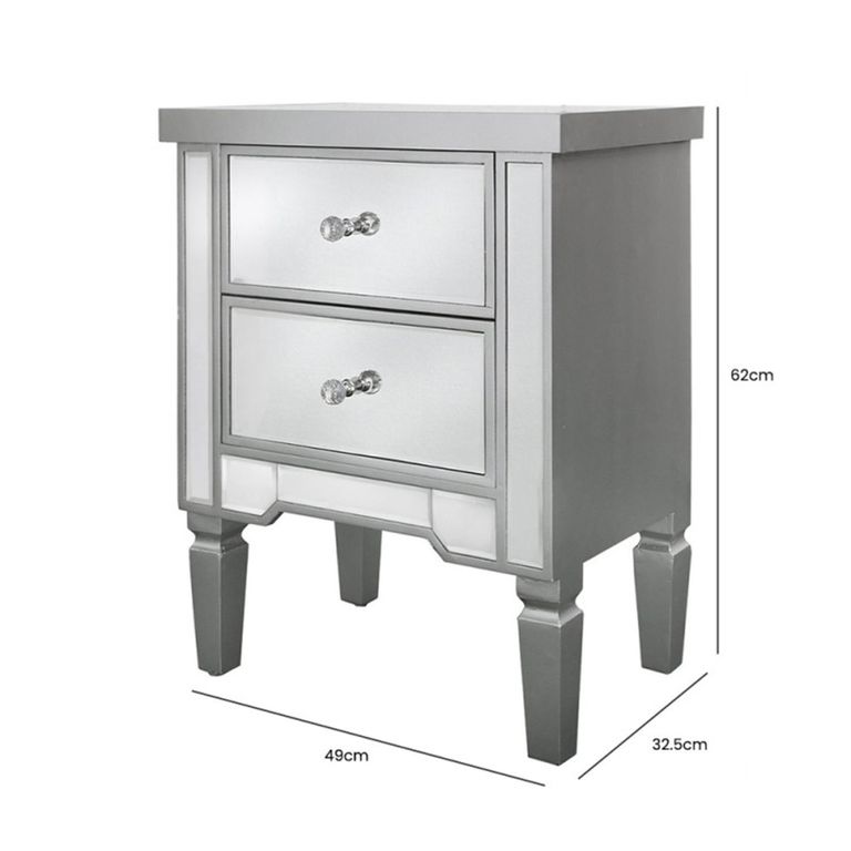 Vista Bedside Cabinet - 2 Drawer - Mirrored
