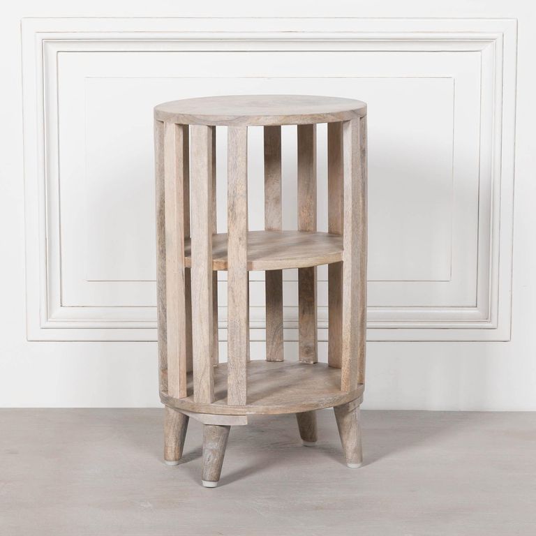 Slatted Bedside Table - Washed Mango Wood - Round