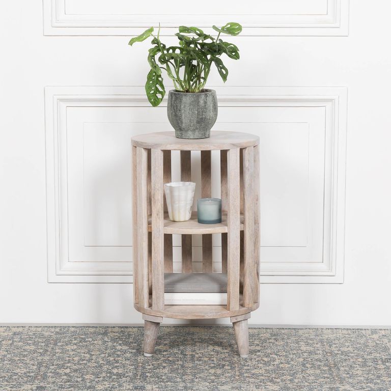 Slatted Bedside Table - Washed Mango Wood - Round