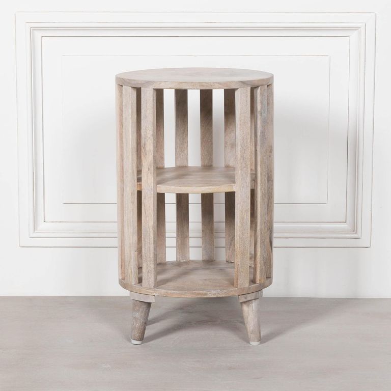 Slatted Bedside Table - Washed Mango Wood - Round