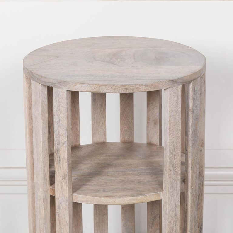 Slatted Bedside Table - Washed Mango Wood - Round