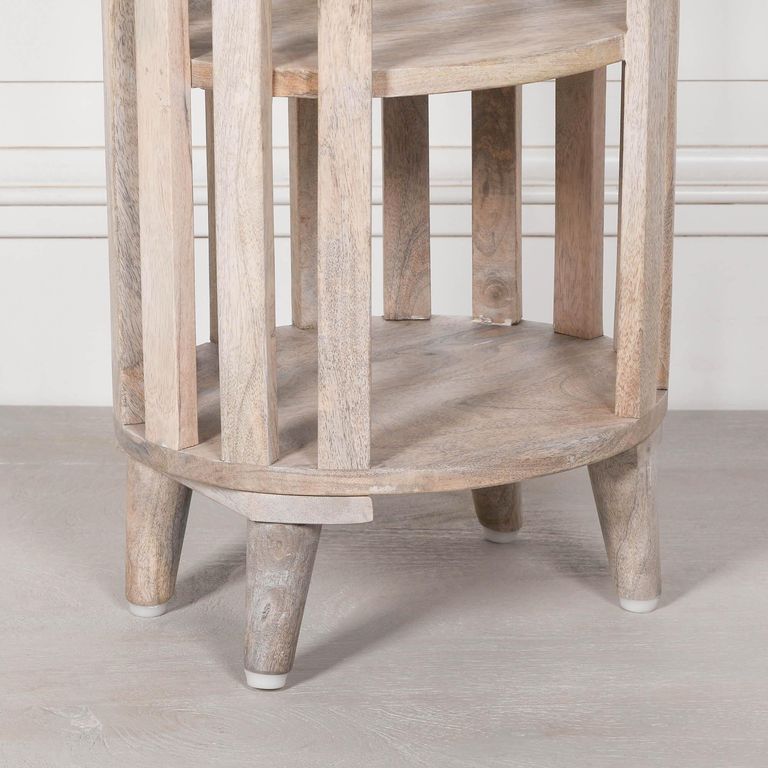 Slatted Bedside Table - Washed Mango Wood - Round