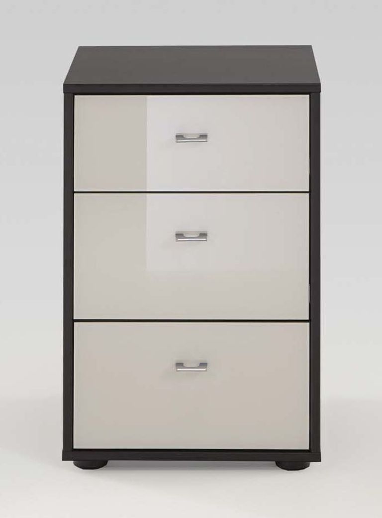 Tokio Bedside Cabinet - 3 Drawer - Magnolia Glass and Havana Carcase - Silver Handle
