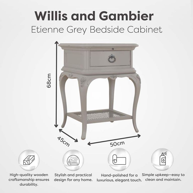Etienne Bedside Table - 1 Drawer - Grey