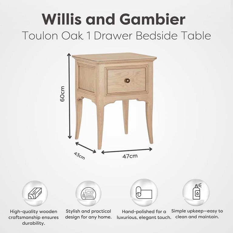 Toulon Bedside Table - 1 Drawer - Oak