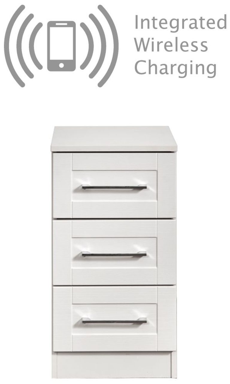 York White 3 Drawer Bedside Cabinet