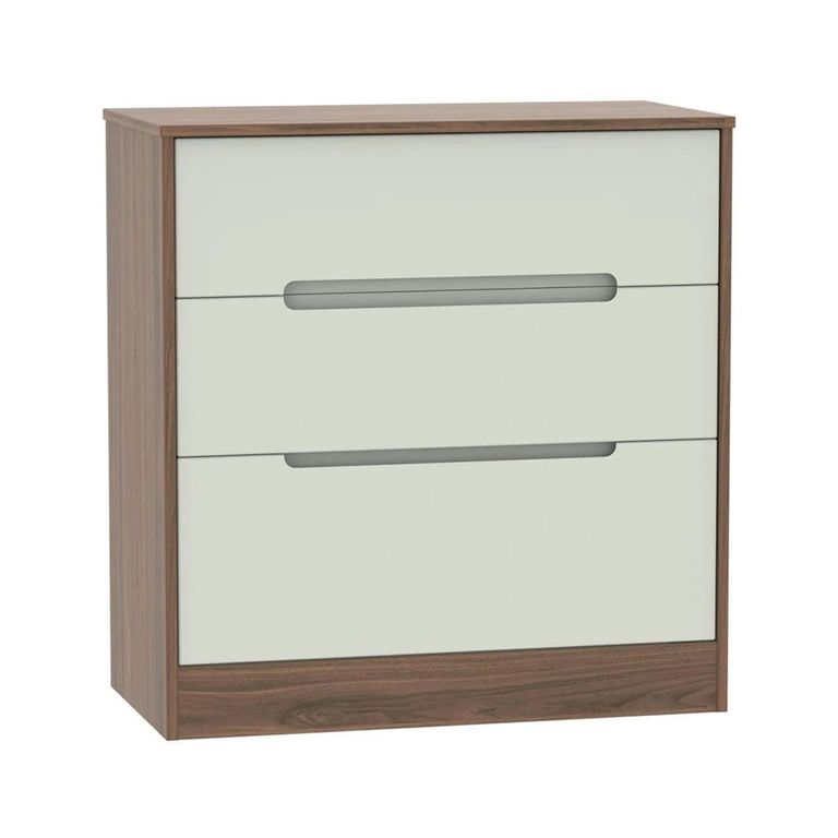 Monaco Chest - Deep - 3 Drawer - Cashmere and Carini Walnut