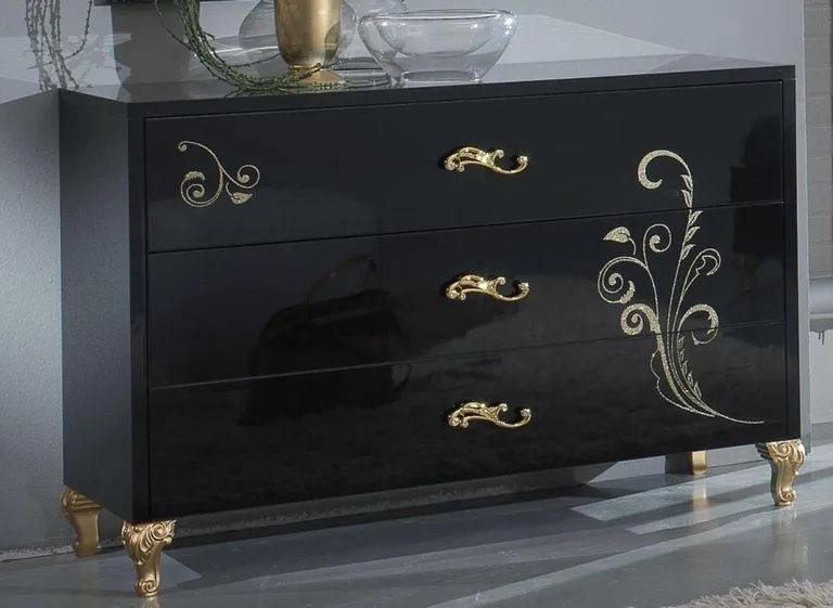 Sofia Dresser - 3 Drawer - with Mirror - Black Italian