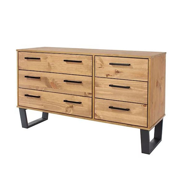 Texas Wide Chest - 6 Drawer - Industrial Style - Oak