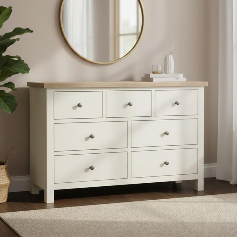 Modern Wide Chest - 3+4 Drawer - White Painted