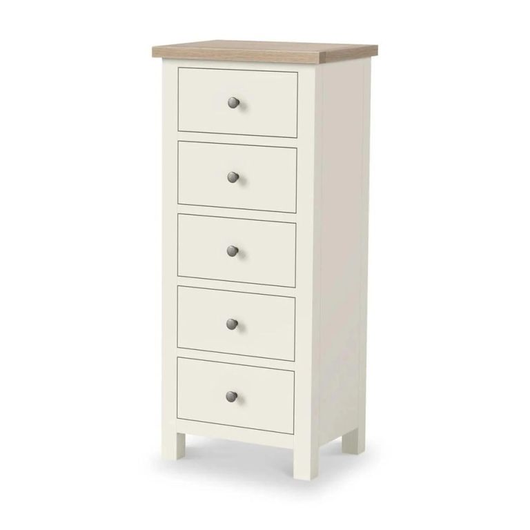Modern Tall Chest - 5 Drawer - White Painted
