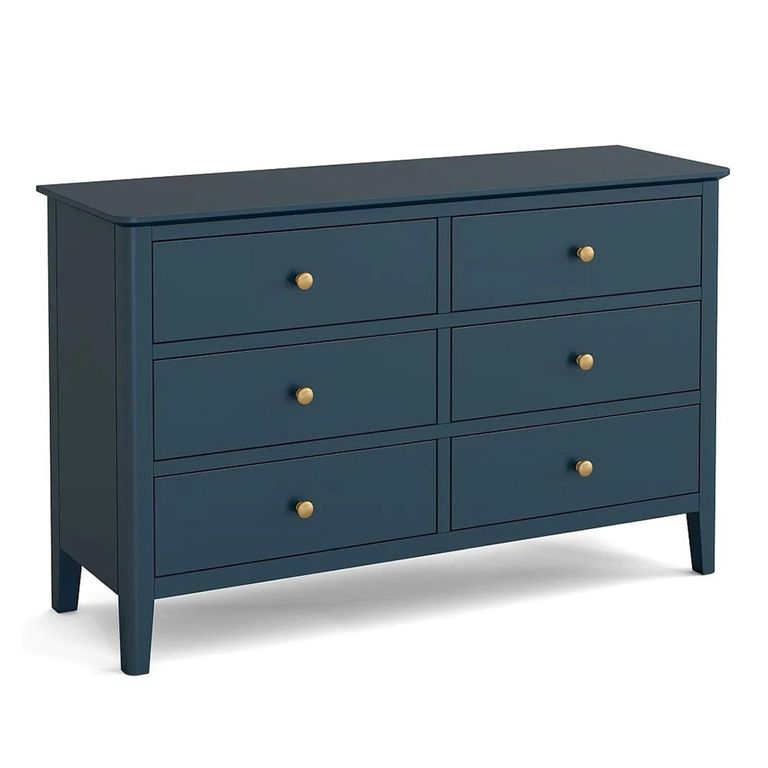 Harrogate Wide Chest of Drawers - 6 Drawer - Blue