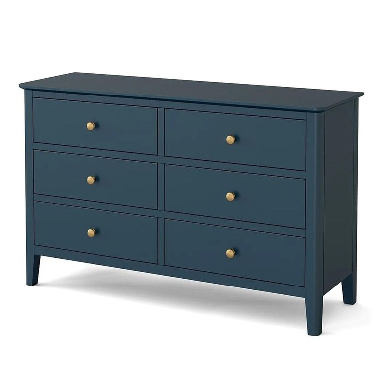 Harrogate Wide Chest of Drawers - 6 Drawer - Blue