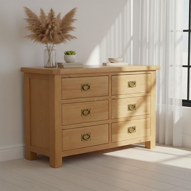 Salisbury Premium Wide Chest - 6 Drawer - Oak