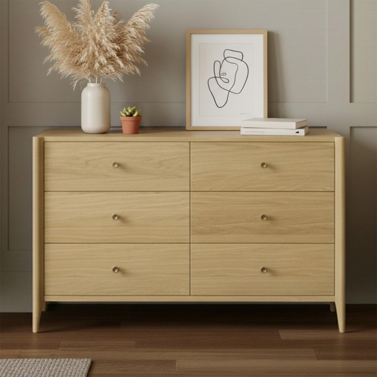 Paris Wide Chest - 6 Drawer - Oak
