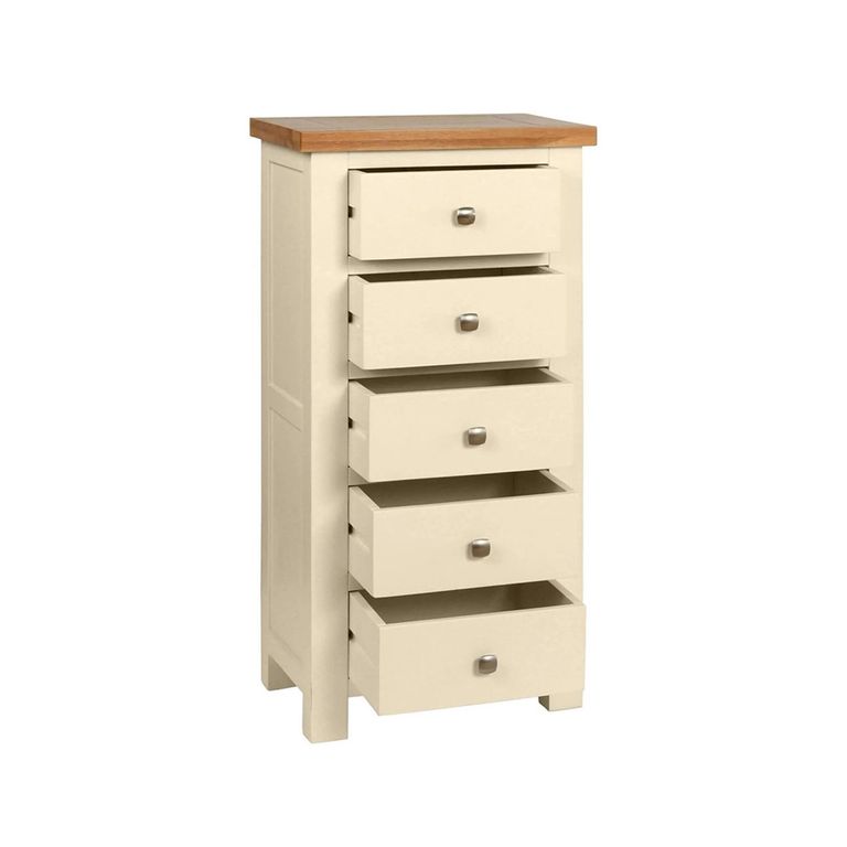 Lundy Narrow Chest - 5 Drawer - Ivory Painted