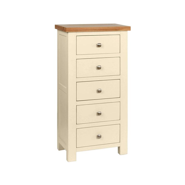 Lundy Narrow Chest - 5 Drawer - Ivory Painted