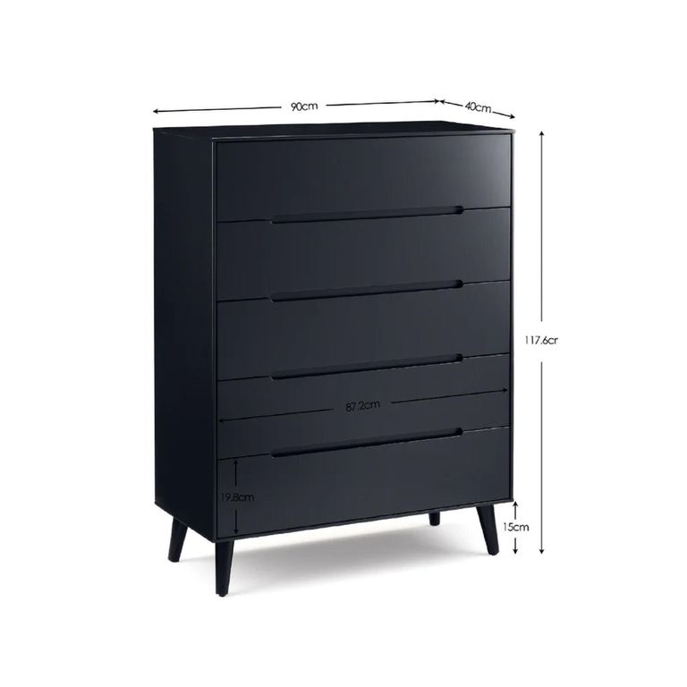 Alicia Black Midi Chest - 5 Drawer
