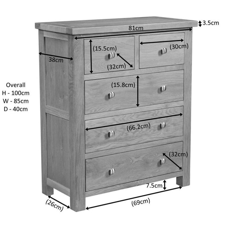 Original Chest - 2+3 Drawer - Rustic Oak