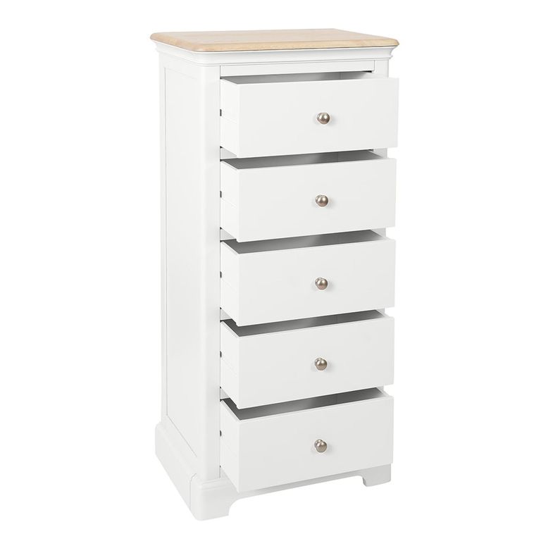 Cromwell Narrow Chest - 5 Drawer - White Painted