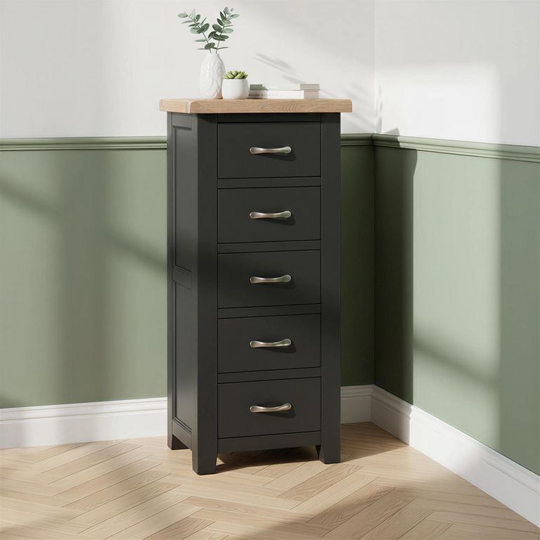 Wilmont Narrow Chest - 5 Drawer - Black Painted