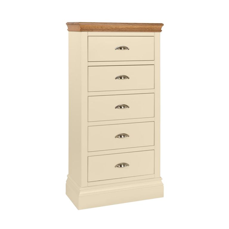 Versailles Narrow Chest - 5 Drawer - Ivory Painted