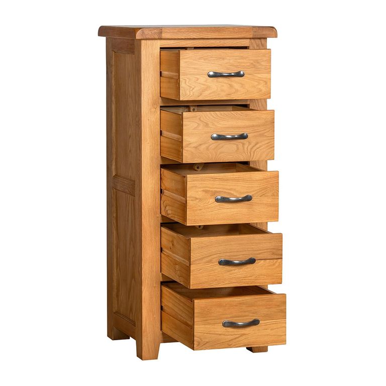Somer Narrow Chest - 5 Drawer - Oak