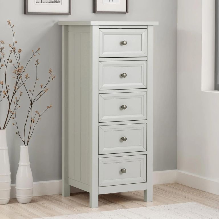 Maine Chest of Drawers - 5 Drawer - Narrow - Grey