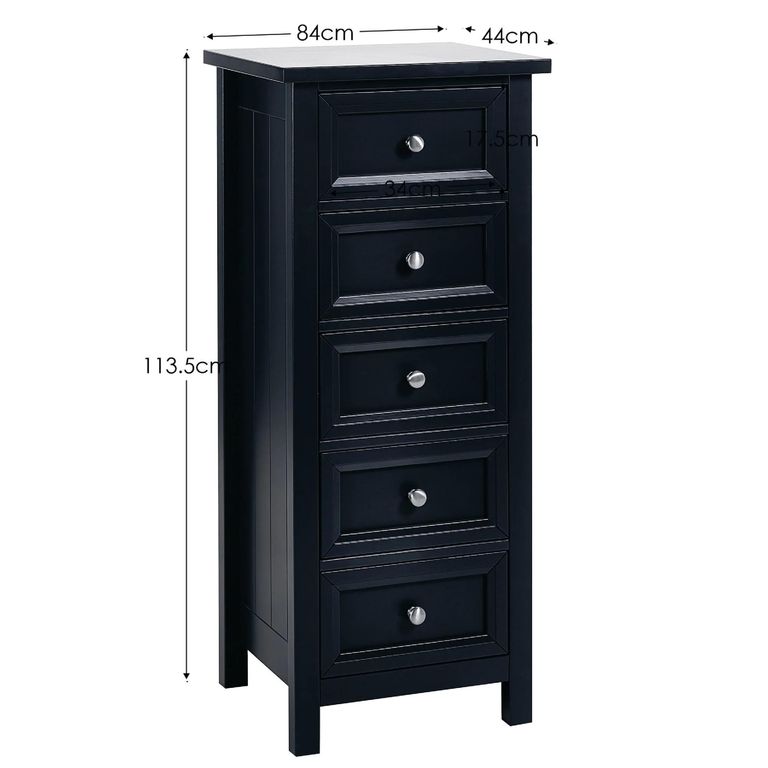 Maine Chest of Drawers - 5 Drawer - Tall - Black