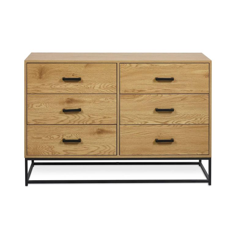 Harlow Light Oak Effect Chest of Drawers - 6 Drawer - Wide