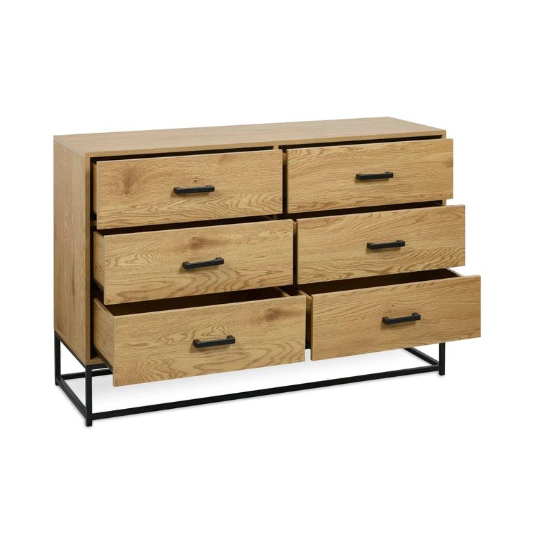 Harlow Light Oak Effect Chest of Drawers - 6 Drawer - Wide